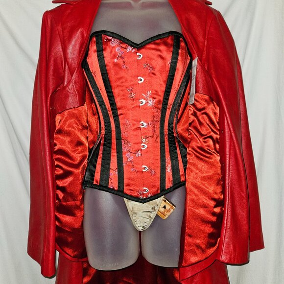 NEW Large Red Leather COAT JACKET FIT AND FLAIRE - Picture 5 of 14